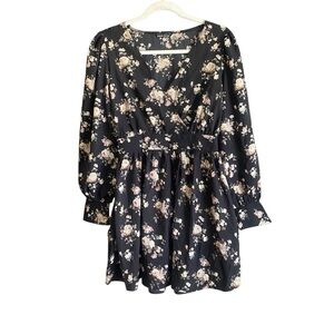 SHEIN Black Floral Long Sleeve Mini Dress. Size Small